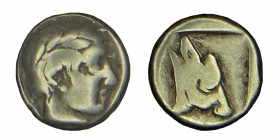 LESBOS, Mytilene. EL Hekte, Circa (454-428/7) BC. 
Hekte (Electrum, Laureate head of Apollo to right. Rev. Head of a calf to right within incuse squar...