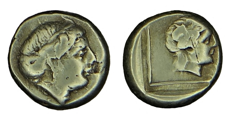 Lesbos. Midilli. elektrum, (412 - 378) BC. 
Vs: Head of the O with Tainia ve cro...