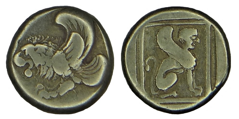 LESBOS, Mytilene. Elektrum. 412-378 BC. 
EL Hekte Forepart of winged lion left /...