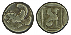 LESBOS, Mytilene. Elektrum. 412-378 BC. 
EL Hekte Forepart of winged lion left / Sphinx seated right within linear square. Condition: nıce, very, good...