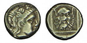 Lesbos, Mytilene Helios Hekte. (377-326) BC. 
SS+, Electrum, HGC:6-1016Ç Condition: nıce, very, good
2,56 gr. 10,1 mm.
