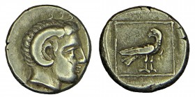 Lesbos, Mytilene EL Hekte. elektrum, Circa (377-326) BC.
 Obverse: Head of Apollo Karneios right, with horn of Ammon. Reverse: Eagle standing right, h...