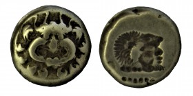LESBOS, Mytilene. EL Hekte. Circa (521-478) BC. 
(Electrum) Facing gorgoneion with protruding tongue. Rev. Incuse head of Herakles to right, wearing l...
