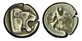 LESBOS, Mytilene. EL Hekte. Circa (521-478) BC. 
Sixth Stater Head of roaring lion right / Incuse head of calf right; rectangular punch to left. Condi...