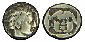 LESBOS, Mytilene. EL Hekte. Circa (454-428 BC) 
Obverse: Aktaion head to the right. Reverse: the head of Gorgon straight ahead, in a square border. Co...