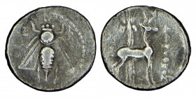 Ionia, Ephesus, (203-133) BC.
Sılver drachm Obv: Ε - Bee.Rev:ΛIXAΣ. Stag standing right; palm tree in background. Condition: very good 
3,86 gr. 18,4 ...