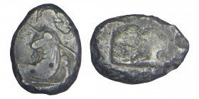 PERSIA. Persia, Achaemenid Empire, (c.420-375 B.C.)
Sılver drachm. Great King of Persia in kneeling-running stance to right, wearing a kidaris, a quiv...