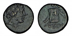 PONTOS. Amisos. Mithridates PONTOS. (85-65 BC) 
 Bronze, Mithridates altı VI. Eupator, Head of youthful Dionysus no. With ivy wreath. Rv. Pant Cista m...