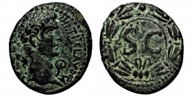 Claudius I Æ25 of Antioch, (41-54) AD
Seleucus and Pieria. . IMP TI CLAVD CAE [AV GER], laureate head right / Large SC within laurel wreath. RPC I 427...