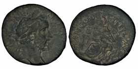Antoninus Pius, (138 - 161) AD.
Bronz 156/157, Cappadocia de Tyana. Grefenthron, below river god ile birlikte head / Tyche with ears and grape. Condit...