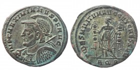 Maximianus Follis, (GALERİUS, CAES) (286/311)
Obv. IMP MAXIMIANVS P F AVG, helmeted and cuirassed bust left, holding spear over right shoulder and shi...
