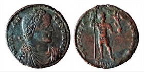 Jovianus (363-364), AD.
Double maiorina, Syria, Antioch, AE, Obverse: D N IOVIANV-S F AVG Diademed, Draped and Battleship Bust of Jovian. Reverse: VIC...
