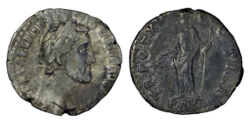 ANTONINUS PIUS. (138-161) AD.
 Drachm. Laurel's head r. Rs: Pax is l. with olive...