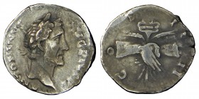 ANTONINUS PIUS. (138-161) AD. 
Drachm.. Laurel's head r. Rs: Handshake 'Caduceus ve driving. C. 344. RIC 136.53, Condition: very, good
3,31 gr. 17,8 m...