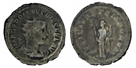 Gordianus III Pius, Antoninianus(238-244 AD) 
Obv. IMP GORDIANVS PIVS FEL AVG, Radiate and cuirassed bust to right.
Rev. FELICITAS TEMPORUM, Felicitas...