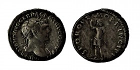 Trajanus, (97/117) 
silver, drachm. IMP TRAIANO AVG GER DAC P M TR P COS V PP.
Obverse description: Treated bust of Trajan on the right with aegis on ...