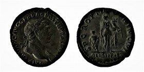 TRAJAN. (112-114) A.D.
 silver, drachm. Coined on TRAJANO. Anv .: IMP. TRAIANO AVG. GER DAC P. M. TR. P. COS. VI P. P. Bust laureate right.exergue) S....