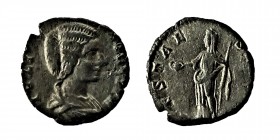 Julia Domna (AD 193-211)
Laodicea. Denarius AR IVLIA AVGVSTA, draped bust of Julia Domna to right / VESTAE SANCTAE, Vesta standing left, holding pater...