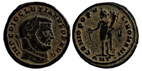 Diocletianus (284-305)
ROMAN EMPEROR TIME, Follis Antioch 1st Officine, 299-300 AD Head with laurel wreath / Genius with Patera and Cornucopiae, Sigle...