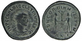 Diocletian Æ Antoninianus. Siscia, AD (293-295) 
IMP C C VAL DIOCLETIANVS AVG, radiate, draped and cuirassed bust right / CONCORDIA MILITVM, Diocletia...