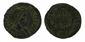THEODOSIUS I (379-395). Ae. Siscia. 
Obv: D N THEODOSIVS P F AVG. Diademed, draped and cuirassed bust right.
Rev: VOT X MVLT XX Legend in 4 lines, all...
