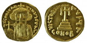 Constans II, (641-668)
Solidus, Constantinopolis, 651-654 CONSTANTINЧS P P AV Crowned and draped bust of Constans II facing, with long beard and moust...