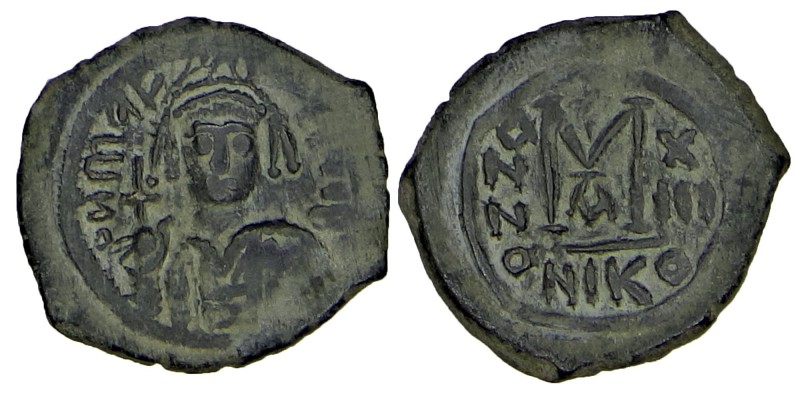 Maurice Tiberius AD 594/5. 
Æ 40 Nummi. Nicomedia, dated RY 13 = Possibly imitat...