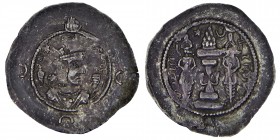 SASANIAN: Hormizd IV (579-590),
AR Drachm, dated RY 11 (590). PL mint, Obv: Crowned bust right
Rev: Fire altar with ribbons and attendants; star and c...