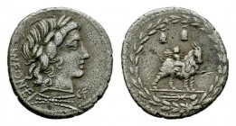 M. Fonteius (87 BC) Denarius Rome.Head of Apollo Vejovis right, M FONTEI CF.Rv.Cupido seated on goat, caps of Dioscuri above. Crawford 353/1.
Conditio...