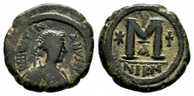 Justinian I. AE Follis, 527-565 AD.
Condition: Very Fine

Weight: 17,18 gr
Diameter: 29,50 mm