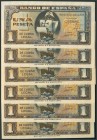 Conjunto de 6 billetes correlativos de 1 Peseta emitidos el 4 de Septiembre de 1940, serie G (Edifil 2017: 442a). SC.