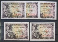 Conjunto de 5 billetes de 1 Peseta emitidos el 21 de Mayo de 1943 de las series A, D, E, F y H (Edifil 2017: 447a), todos ellos con apresto original. ...