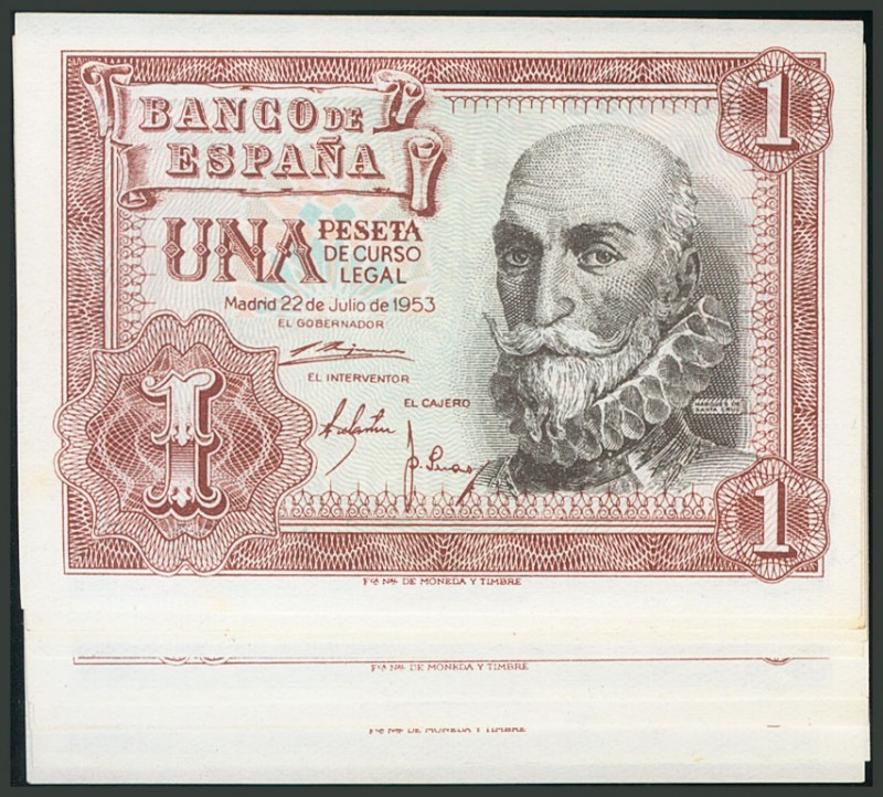 Conjunto de 9 billetes de 1 Peseta emitidos el 22 de Julio de 1953 de la serie A...