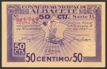 ALBACETE. 50 Céntimos. 8 de Noviembre de 1937. Serie B. (González: 131). SC.