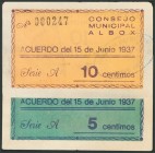 ALBOX (ALMERIA). 5 Céntimos y 10 Céntimos. 15 de Junio de 1937. Serie A. (el estudioso Rafael González Hidalgo nos advierte de las dudas que estos bil...