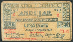 ANDUJAR (JAEN). 1 Peseta. 27 de Agosto de 1937. Serie C. (González: 697). RC.
