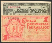BADAJOZ. 50 Céntimos y 1 Peseta. 1 de Octubre de 1937. Series B y C, respectivamente. (González: 835/836). EBC/BC.