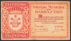 BARBASTRO (HUESCA). 25 Céntimos. 18 de Agosto de 1937. (González: 880). RC.