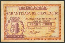 CARCAGENTE (VALENCIA). 50 Céntimos. Julio 1937. (González: 1634). BC.