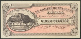 DENIA (ALICANTE). 5 Pesetas. 26 de Septiembre de 1936. (González: 2214). EBC+.