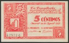 GRAUS (HUESCA). 5 Céntimos. 28 de Agosto de 1937. (González: 2726). EBC+.