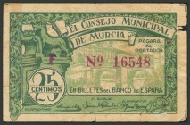 MURCIA. 25 Céntimos. (1938ca). Serie F. (González: 3771). RC.
