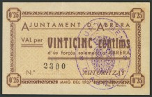 ABRERA (BARCELONA). 25 Céntimos. Mayo 1937. (González: 6005). EBC.