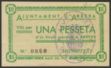 ABRERA (BARCELONA). 1 Peseta. Mayo 1937. (González: 6006). EBC+.