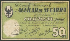 AGUILAR DE SEGARRA (BARCELONA). 50 Céntimos. 27 de Abril de 1937. (González: 6031). BC.