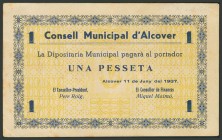 ALCOVER (TARRAGONA). 1 Peseta. 11 de Junio de 1937. Serie A. (González: 6147). EBC-.