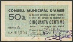 AMER (GERONA). 50 Céntimos. 1 de Mayo de 1937. Serie A. (González: 6246). MBC.