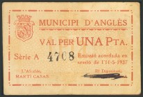 ANGLES (GERONA). 1 Peseta. 11 de Mayo de 1937. Serie A. (González: 6288). MBC.