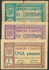 ANGLES (GERONA). 25 Céntimos, 50 Céntimos y 1 Peseta. 22 de Junio de 1937. (González: 6289/91). RC/EBC.