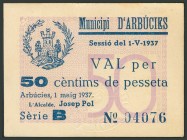ARBUCIES (GERONA). 50 Céntimos. 1 de Mayo de 1937. Serie B. (González: 6322). EBC.